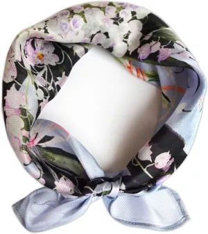 100% Mulberry Silk Scarf Chiffon Lightweight Floral Pattern 21"x21" Square Gift Packed