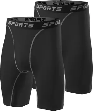 2 Pack Compression Shorts Men Spandex Running Sport Under Shorts Cool Dry Athletic Underwear Muscle Support