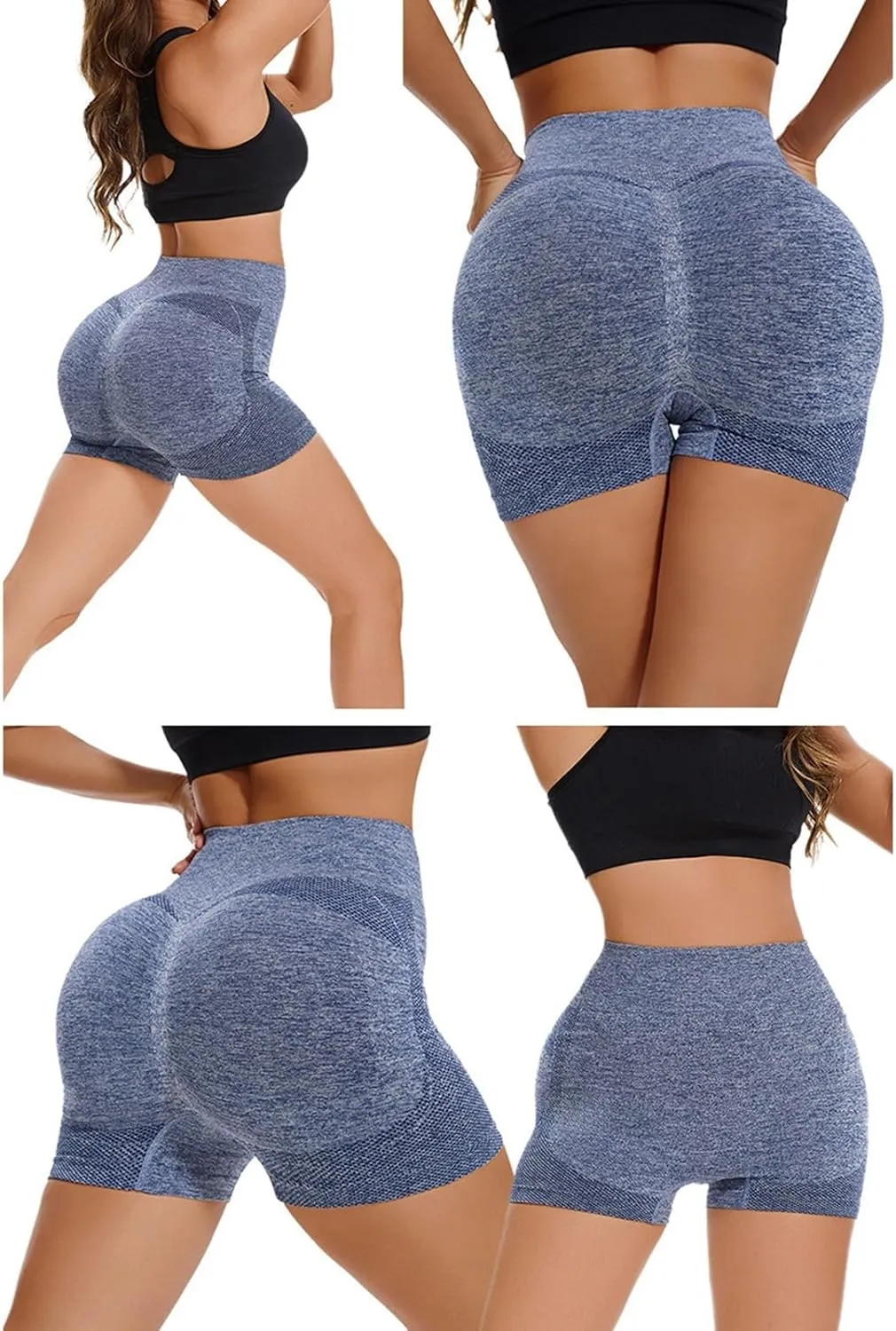 2 Packs Athletic Shorts for Women High Waisted Seamless Scrunch Butt Lifting Workout Shorts Tummy Control Yoga Short