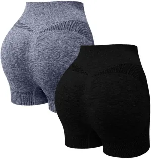 2 Packs Athletic Shorts for Women High Waisted Seamless Scrunch Butt Lifting Workout Shorts Tummy Control Yoga Short