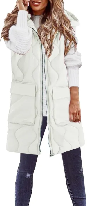 2024 Vintage Winter Warm Slim Down Jackets for Womens Daily Outdoor Commuting Puffer Jackets Hooded Sleeveless Overcoat