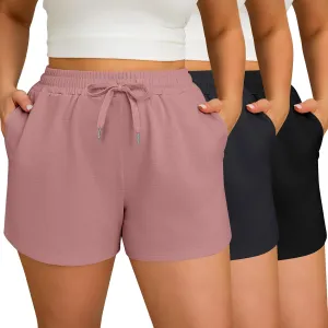 3 Pcs Women's Plus Size Sweat Shorts Drawstring High Waist Elastic Athletic Shorts with Pocket 1X-5XL