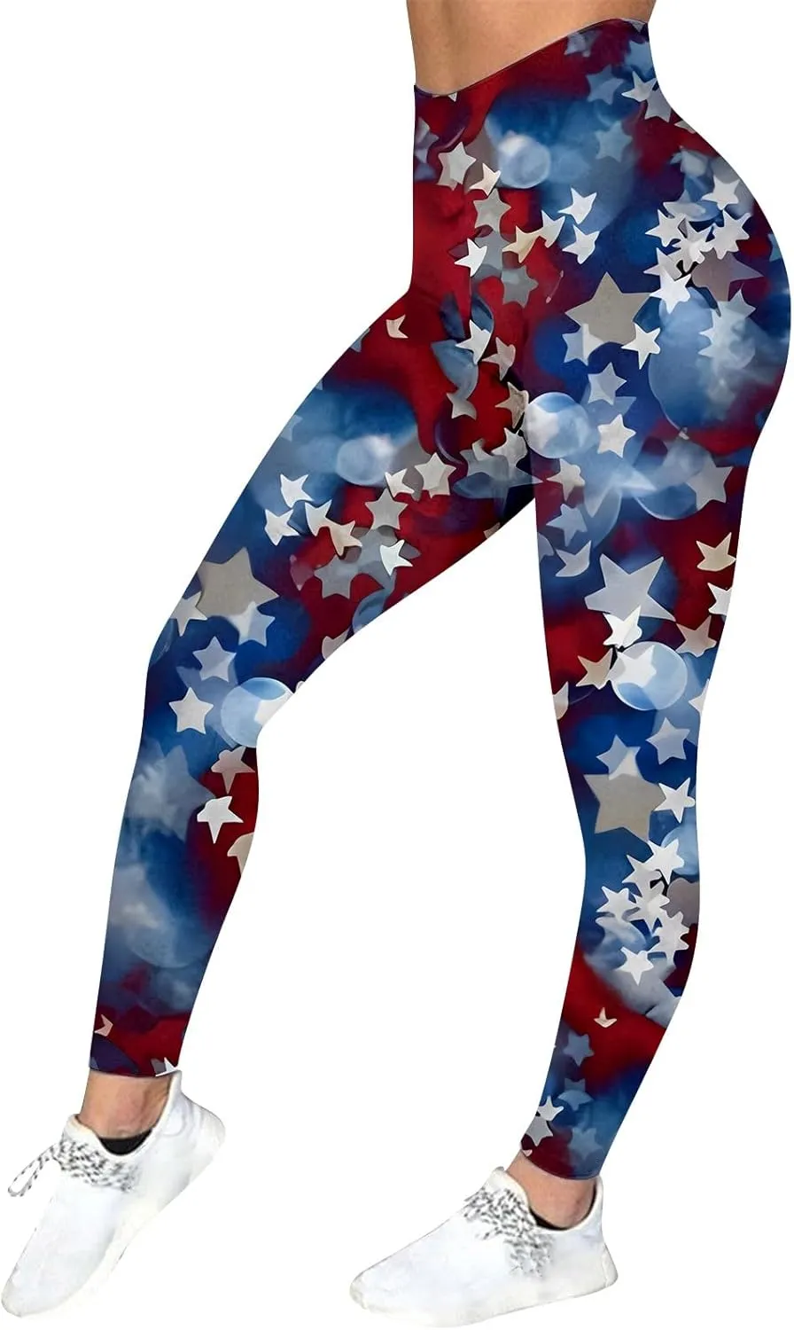 aihihe Women's USA Flag Print Leggings 4th of July Independent Day Yoga Pants Gym Workout Quick Dry Compression Tights