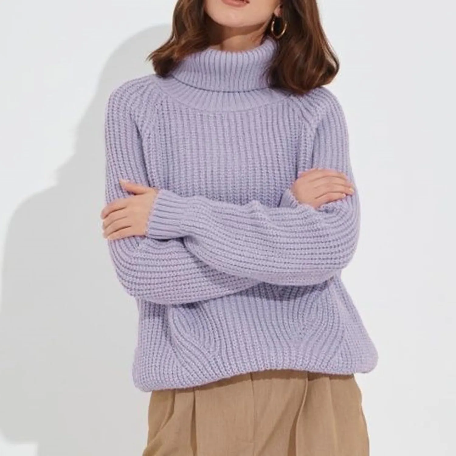 Akklian Women's Oversized Turtleneck Long Sleeve Casual Pullover Soft Knit Tunic Sweater Trendy Crochet Loose Fit Jumper Tops
