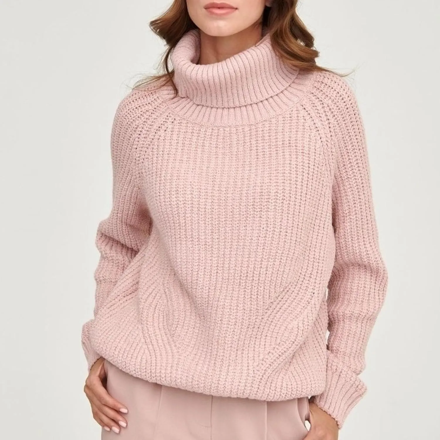 Akklian Women's Oversized Turtleneck Long Sleeve Casual Pullover Soft Knit Tunic Sweater Trendy Crochet Loose Fit Jumper Tops