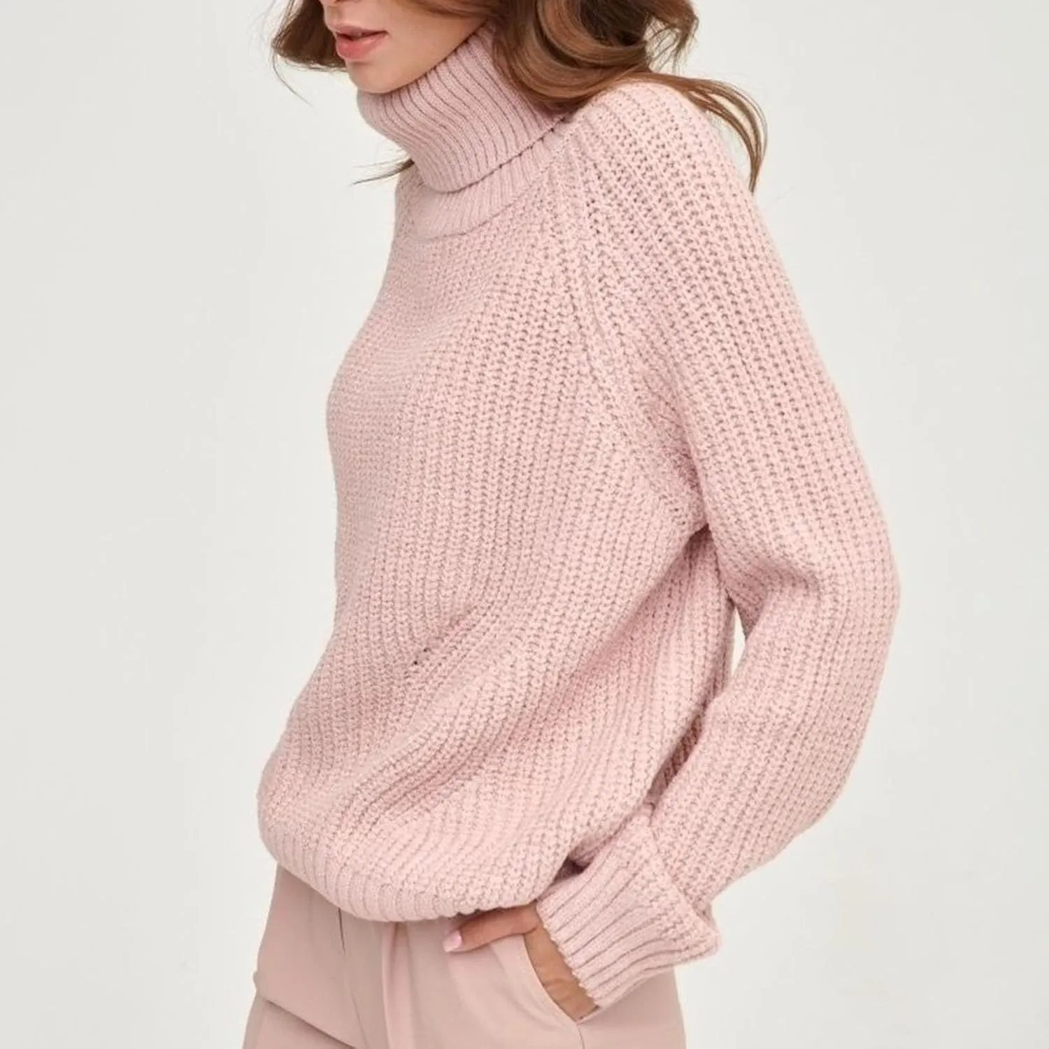 Akklian Women's Oversized Turtleneck Long Sleeve Casual Pullover Soft Knit Tunic Sweater Trendy Crochet Loose Fit Jumper Tops