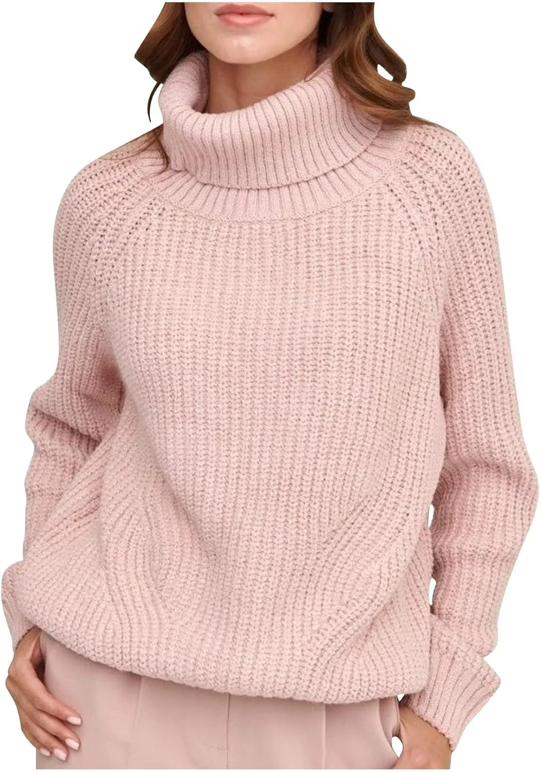Akklian Women's Oversized Turtleneck Long Sleeve Casual Pullover Soft Knit Tunic Sweater Trendy Crochet Loose Fit Jumper Tops
