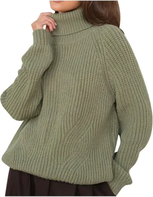 Akklian Women's Oversized Turtleneck Long Sleeve Casual Pullover Soft Knit Tunic Sweater Trendy Crochet Loose Fit Jumper Tops