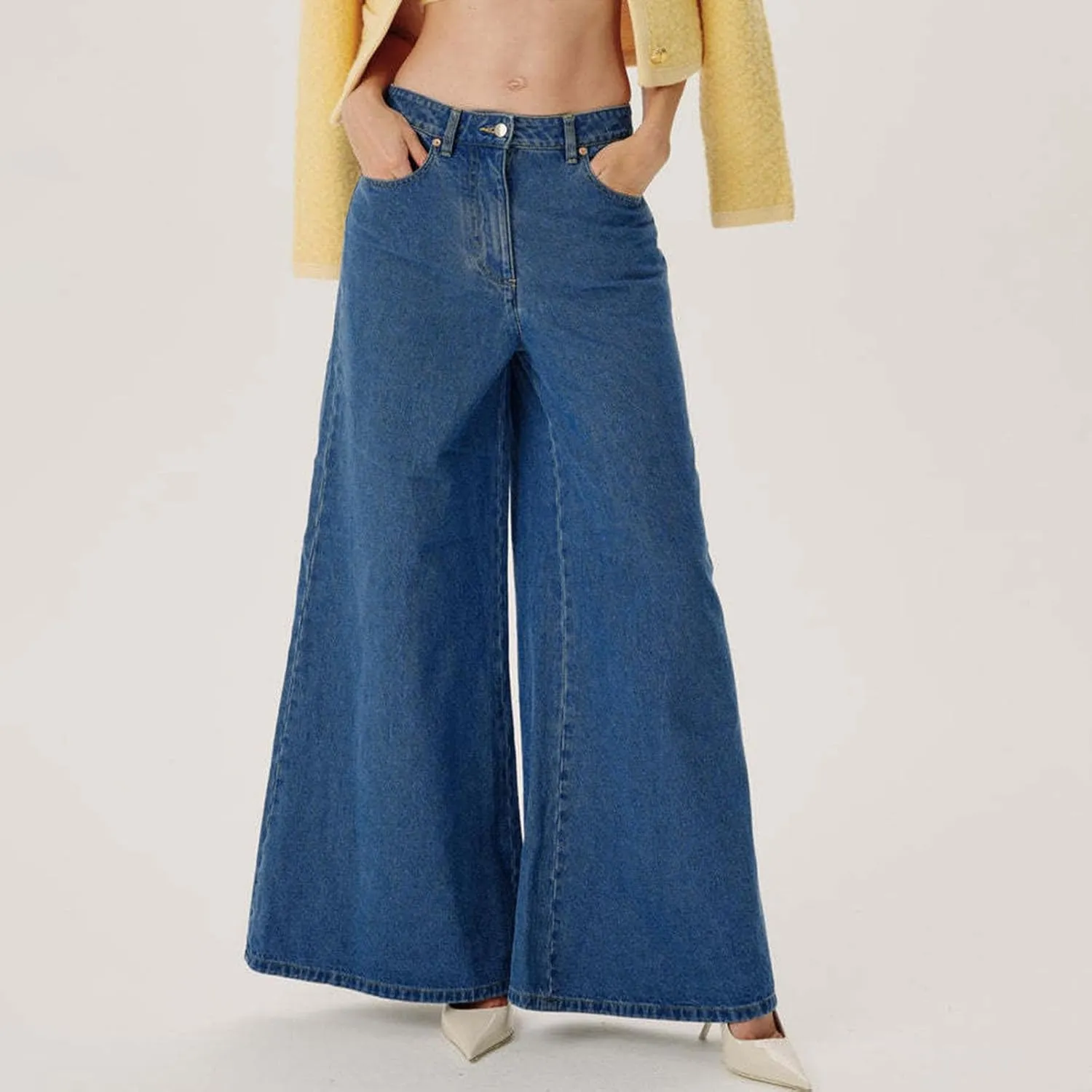 Akklian Women's Wide Leg Jeans Casual High Waisted Straight Stretch Denim Pants Frayed Raw Hem Retro 90s Baggy Jeans 2025