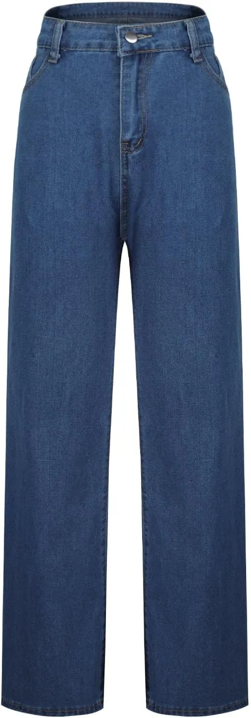 Akklian Women's Wide Leg Jeans Casual High Waisted Straight Stretch Denim Pants Frayed Raw Hem Retro 90s Baggy Jeans 2025