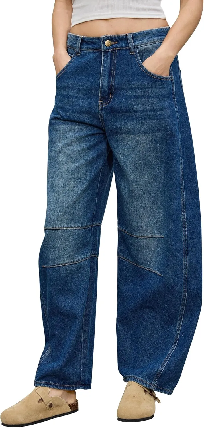 ALLABREVE Barrel Jeans for Women Trendy High Waisted Wide Leg Baggy Boyfriend Jeans (Runs Small, Order One Size Up)