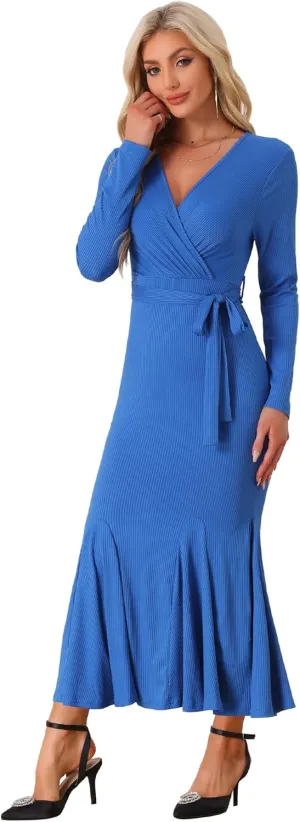 Allegra K Bodycon Long Maxi Dresses for Women 2024 Fall Sweater Ribbed Knit Casual Fishtail Mermaid Dress