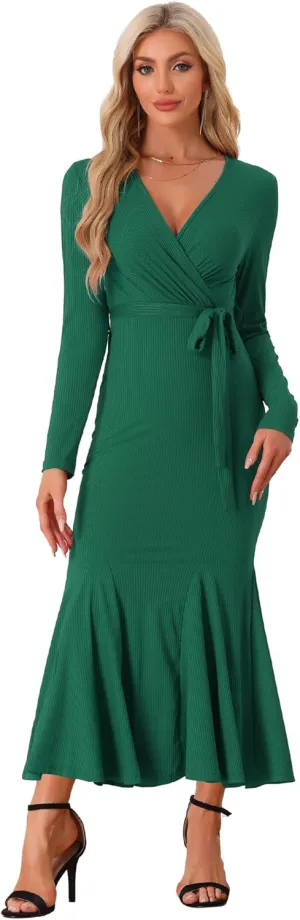 Allegra K Bodycon Long Maxi Dresses for Women 2024 Fall Sweater Ribbed Knit Casual Fishtail Mermaid Dress