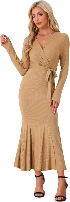 Allegra K Bodycon Long Maxi Dresses for Women 2024 Fall Sweater Ribbed Knit Casual Fishtail Mermaid Dress