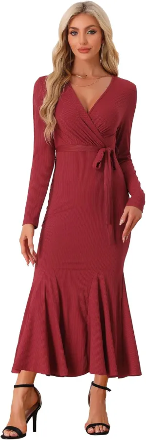 Allegra K Bodycon Long Maxi Dresses for Women 2024 Fall Sweater Ribbed Knit Casual Fishtail Mermaid Dress