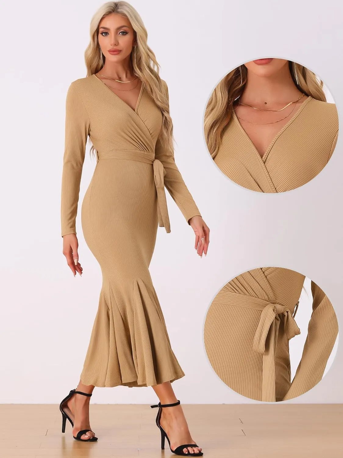 Allegra K Bodycon Long Maxi Dresses for Women 2024 Fall Sweater Ribbed Knit Casual Fishtail Mermaid Dress