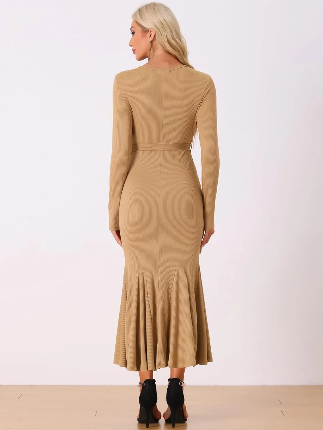 Allegra K Bodycon Long Maxi Dresses for Women 2024 Fall Sweater Ribbed Knit Casual Fishtail Mermaid Dress