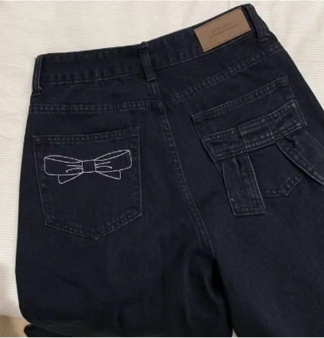 Baggy Jeans for Woman Teen Girls Bow Jeans High Waisted Straight Leg Cute Pants Casual Preppy Clothes
