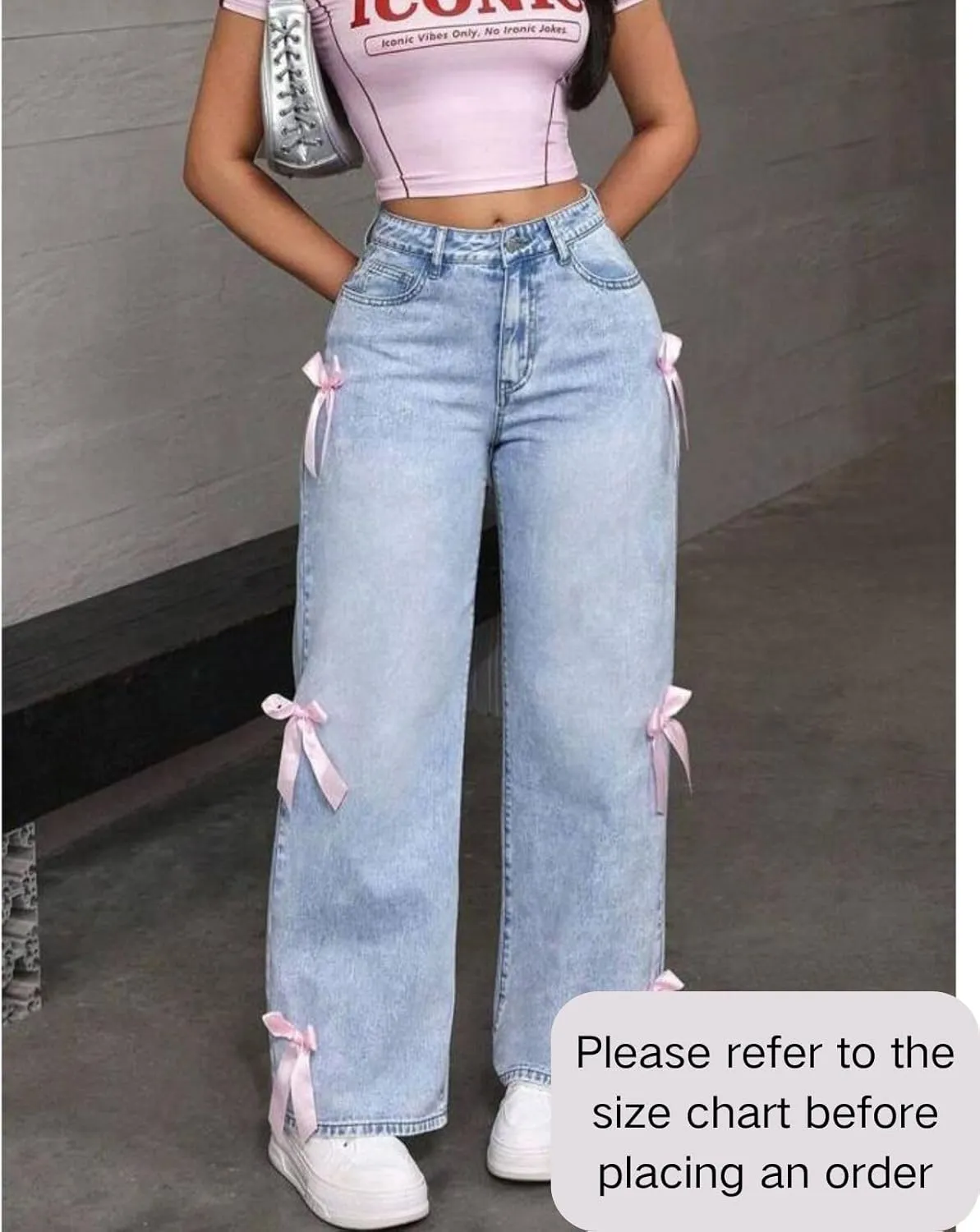 Baggy Jeans for Woman Teen Girls Bow Jeans High Waisted Straight Leg Cute Pants Casual Preppy Clothes