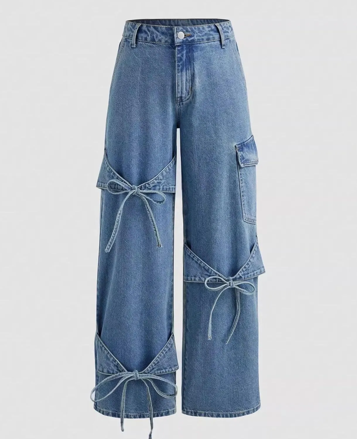 Baggy Jeans for Woman Teen Girls Bow Jeans High Waisted Straight Leg Cute Pants Casual Preppy Clothes