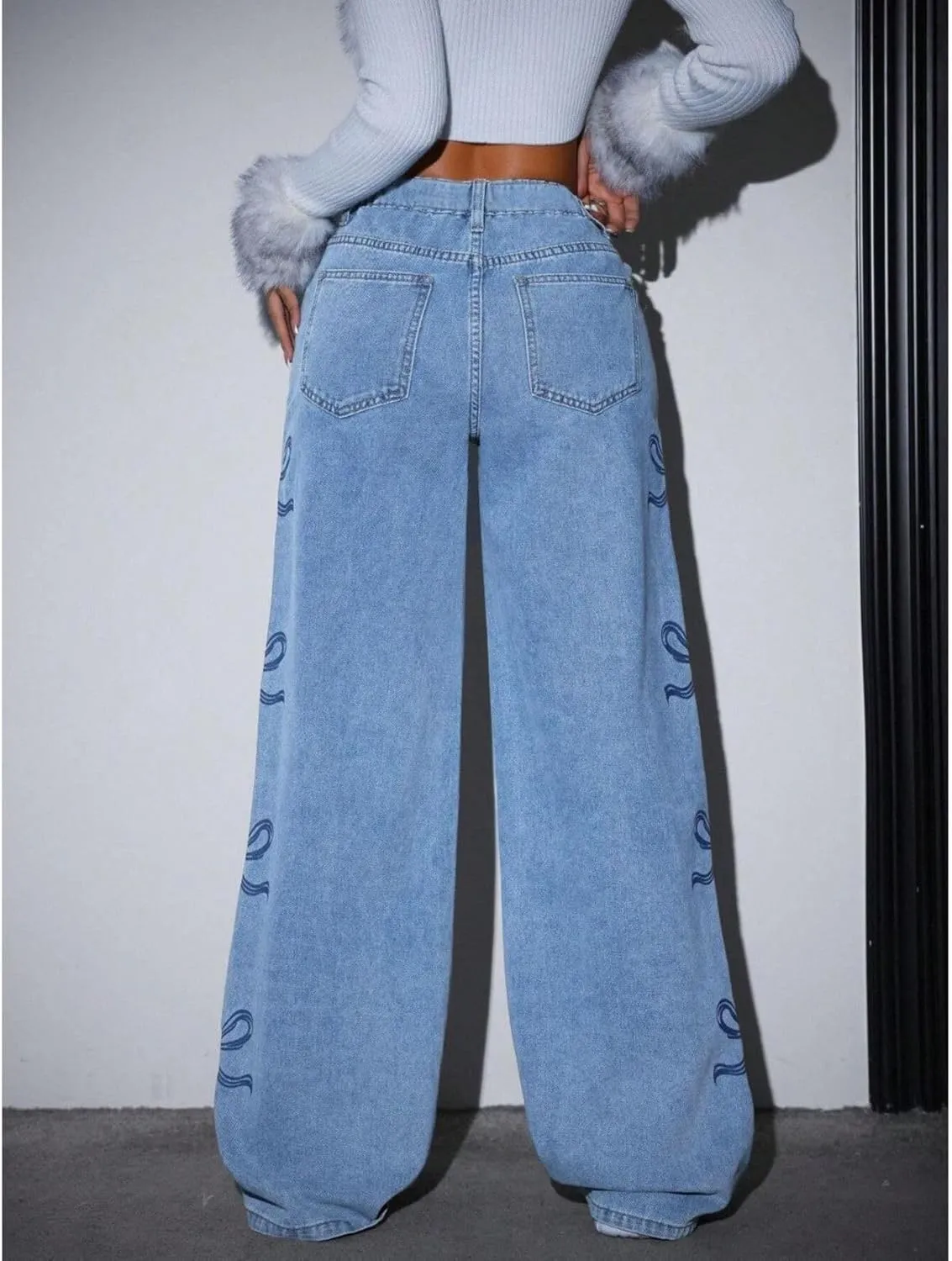 Baggy Jeans for Woman Teen Girls Bow Jeans High Waisted Straight Leg Cute Pants Casual Preppy Clothes