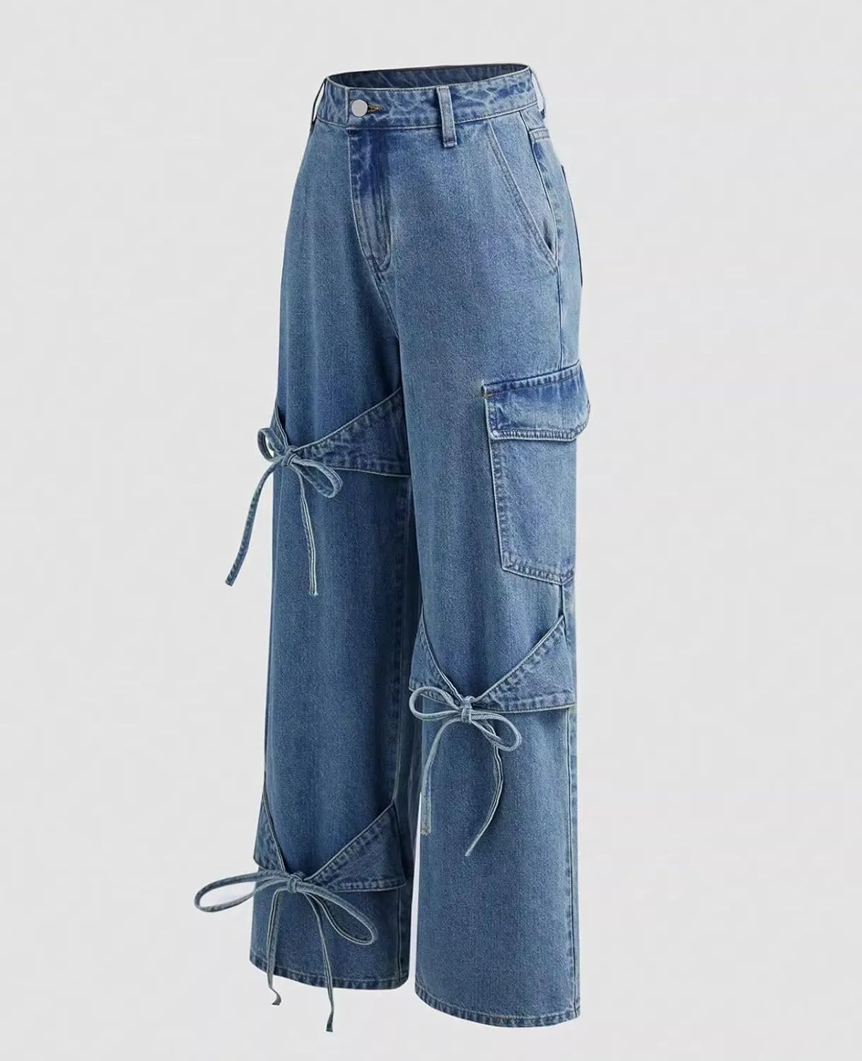 Baggy Jeans for Woman Teen Girls Bow Jeans High Waisted Straight Leg Cute Pants Casual Preppy Clothes