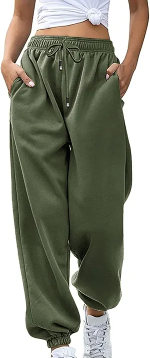 Baggy Sweatpants Fleece Cinch Bottom Sweatpants for Teen Girls High Waisted Yoga Workout Joggers with Pockets