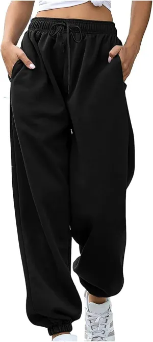 Baggy Sweatpants Fleece Cinch Bottom Sweatpants for Teen Girls High Waisted Yoga Workout Joggers with Pockets