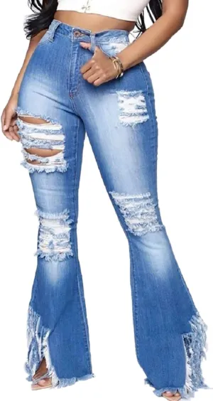 Bell Bottom Jeans for Women Butterfly Vintage High Waisted Skinny Flared Jeans Wide Leg Raw Hem Denim Pants