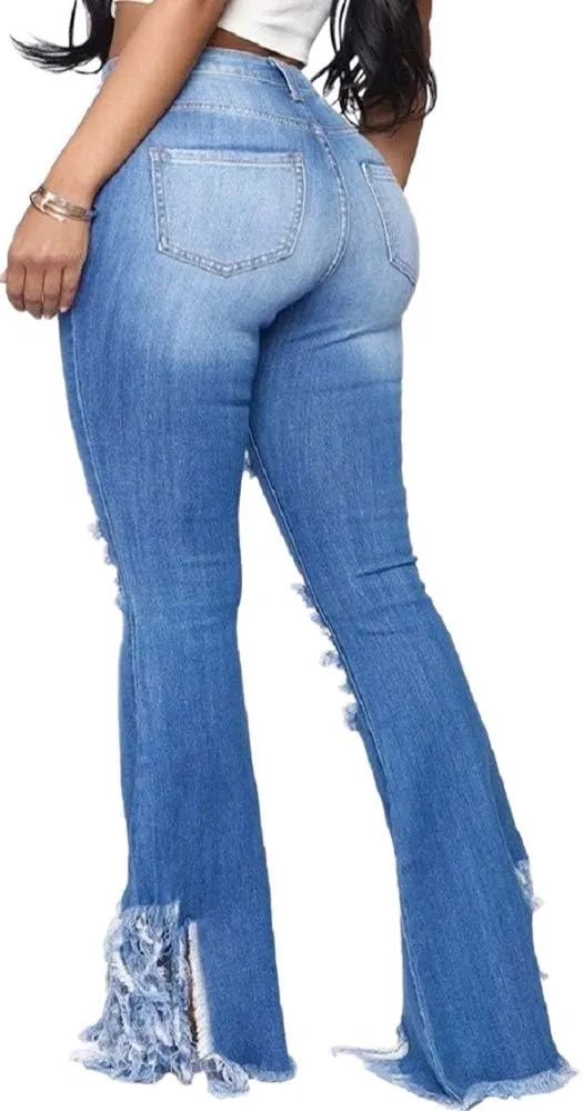 Bell Bottom Jeans for Women Butterfly Vintage High Waisted Skinny Flared Jeans Wide Leg Raw Hem Denim Pants
