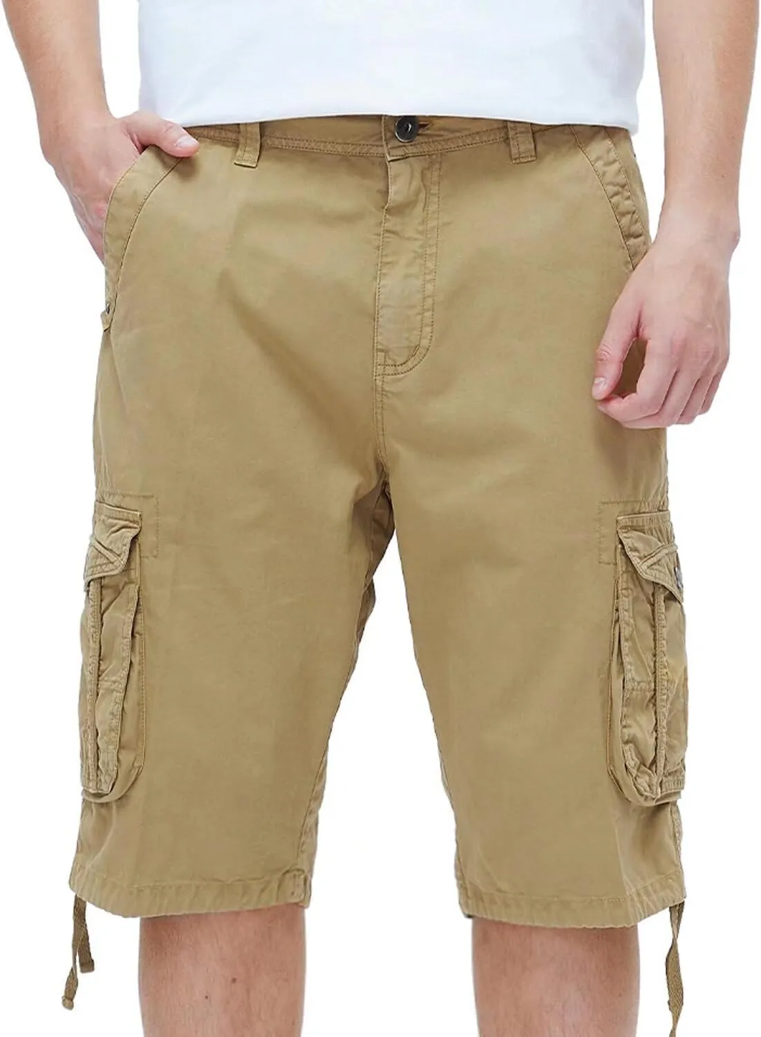 BEST SOUTH Men's Long Cargo Shorts Casual Below Knee 13 Inches Capri Shorts Relaxed Fit with Pockets