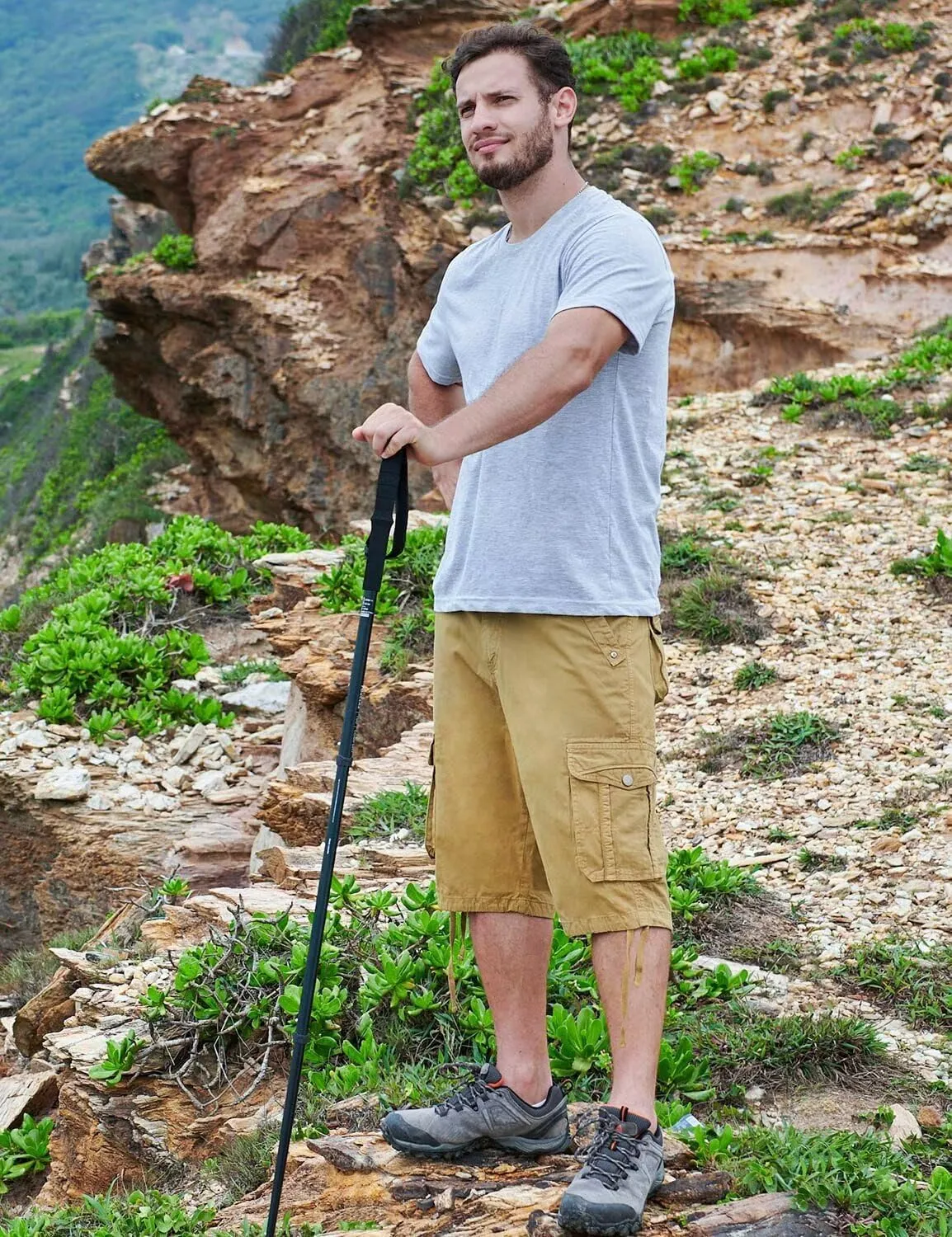 BEST SOUTH Men's Long Cargo Shorts Casual Below Knee 13 Inches Capri Shorts Relaxed Fit with Pockets