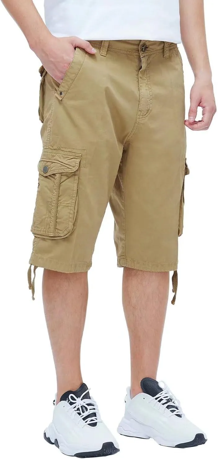 BEST SOUTH Men's Long Cargo Shorts Casual Below Knee 13 Inches Capri Shorts Relaxed Fit with Pockets