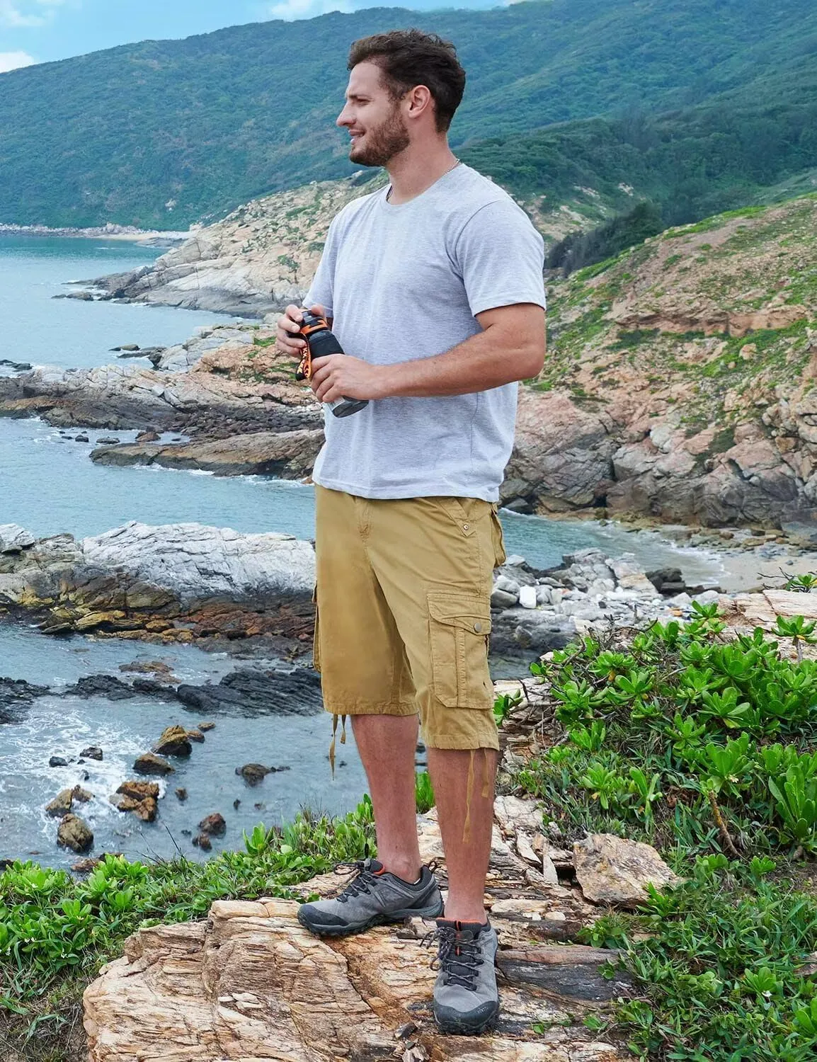 BEST SOUTH Men's Long Cargo Shorts Casual Below Knee 13 Inches Capri Shorts Relaxed Fit with Pockets