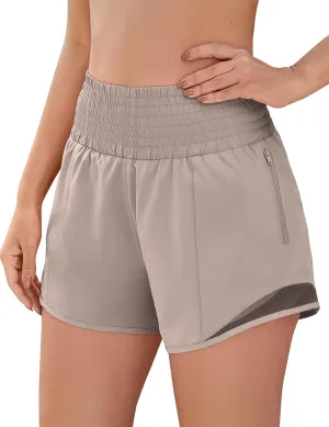 BMJL Women's Athletic Shorts Sport Gym Running Shorts Quick Dry High Waisted Workout Shorts with Pockets(S,Khaki)
