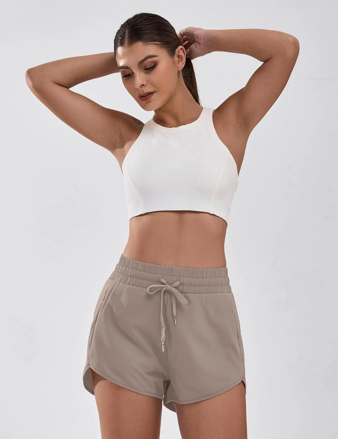 BMJL Women's Running Shorts High Waisted Athletic Shorts Summer Gym Workout Short with Zipper Pockets