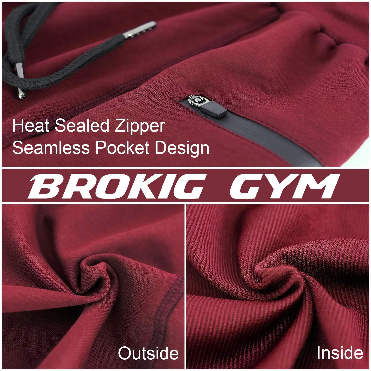 BROKIG Men's Sidelock Gym Workout Running Sport Shorts with Zipper Pockets