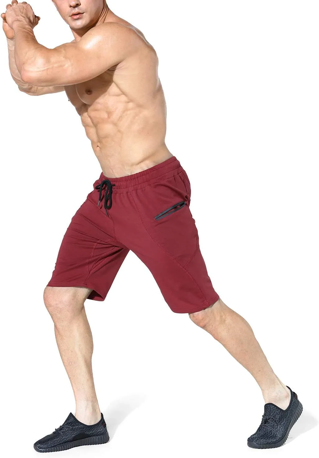 BROKIG Men's Sidelock Gym Workout Running Sport Shorts with Zipper Pockets