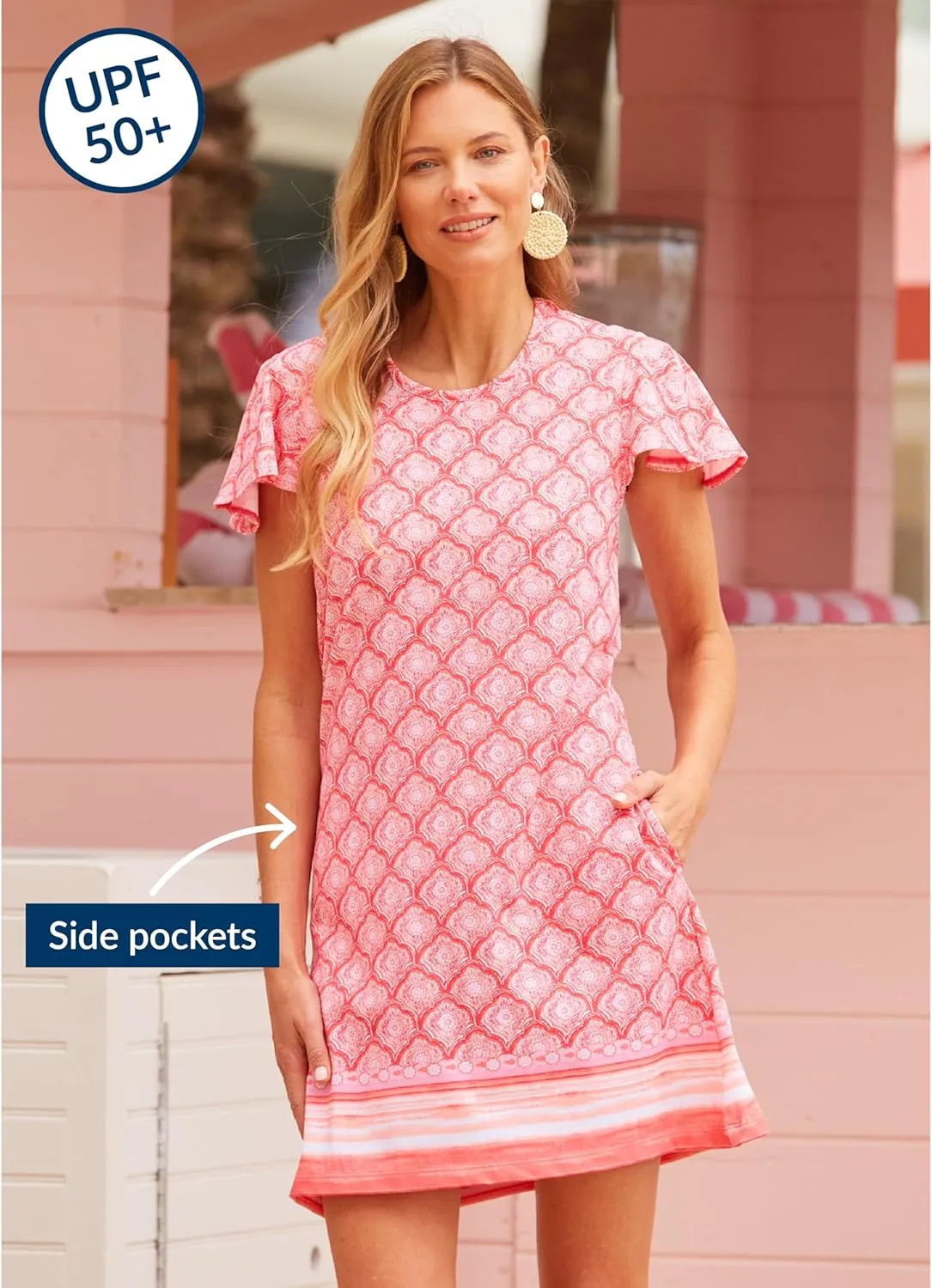 Cabana Life Ruffle Short Sleeve Dress - 50  UPF Sun Protection Resort Wear, Casual Sun Dress
