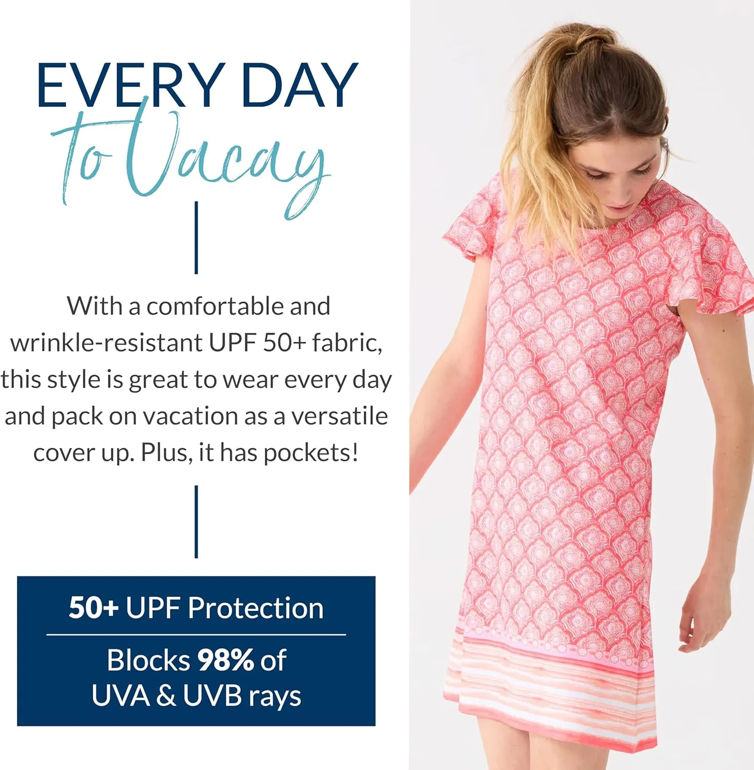 Cabana Life Ruffle Short Sleeve Dress - 50  UPF Sun Protection Resort Wear, Casual Sun Dress