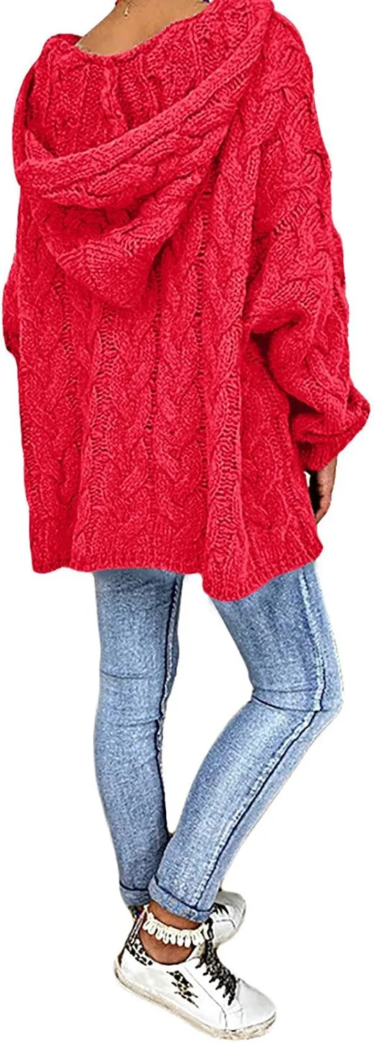 Cable Knit Sweaters for Women Sexy V Neck Sweater Hoodies Fashion Long Sleeves Loose Oversize Pullovers Tops