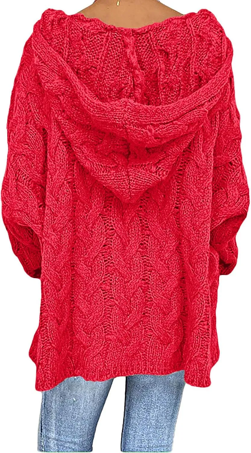 Cable Knit Sweaters for Women Sexy V Neck Sweater Hoodies Fashion Long Sleeves Loose Oversize Pullovers Tops
