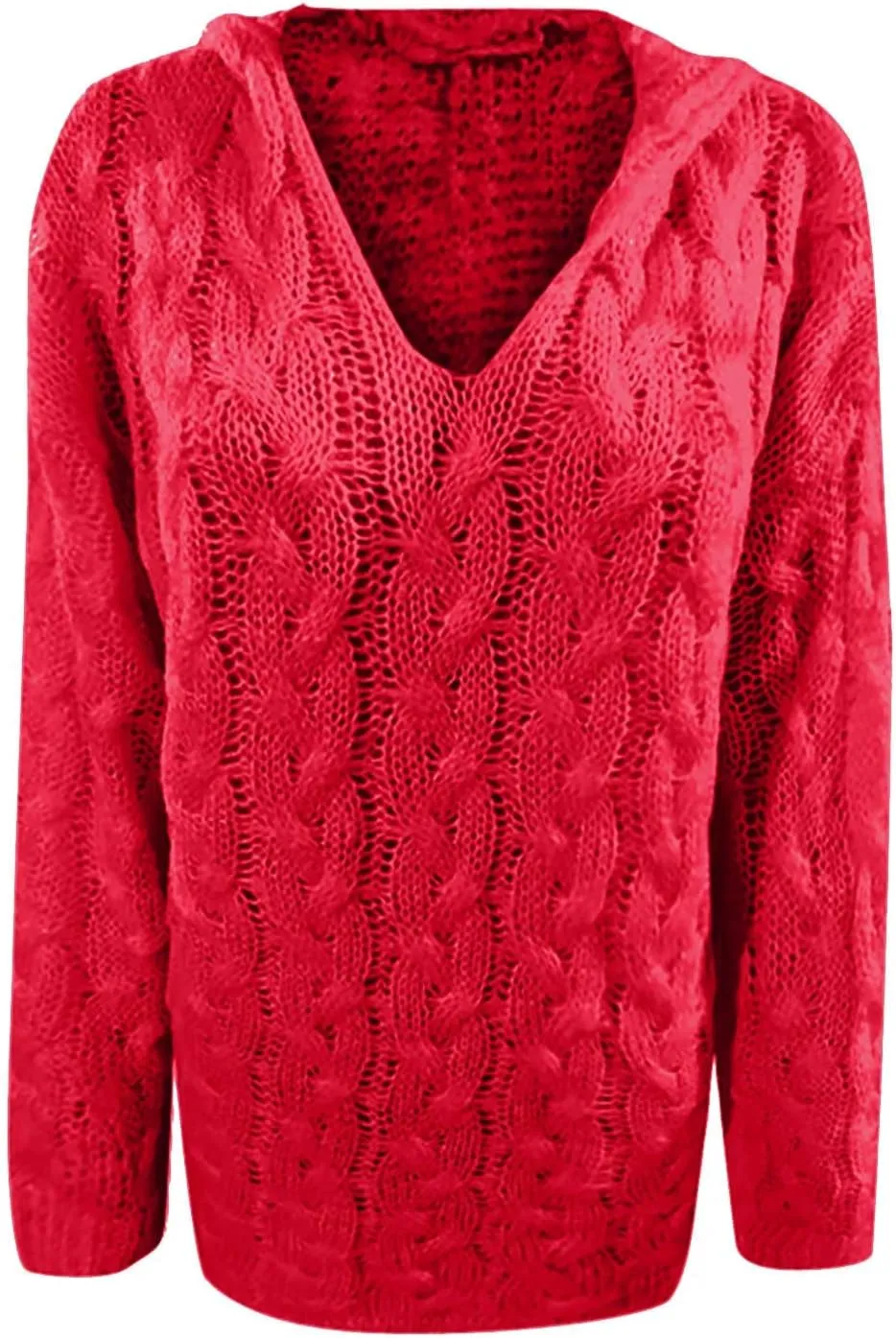 Cable Knit Sweaters for Women Sexy V Neck Sweater Hoodies Fashion Long Sleeves Loose Oversize Pullovers Tops