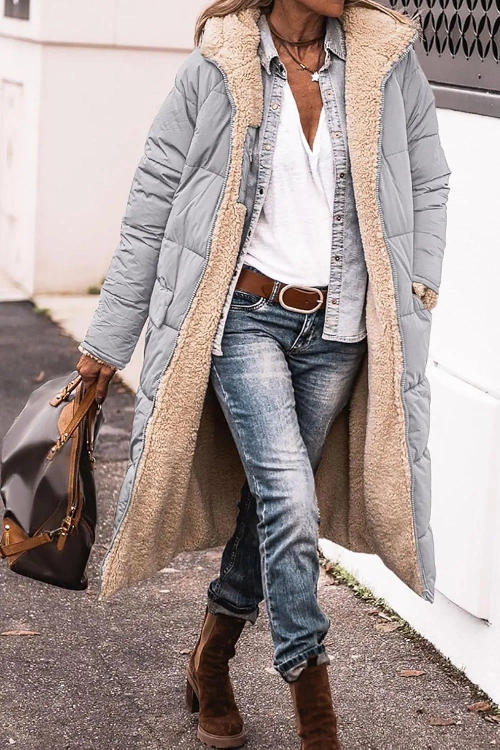 Canbebig Women 2023 Warm Winter Coats Reversible Sherpa Fleece Puffer Jackets Hooded Outerwear Thicken Warm Fashion Overcoat