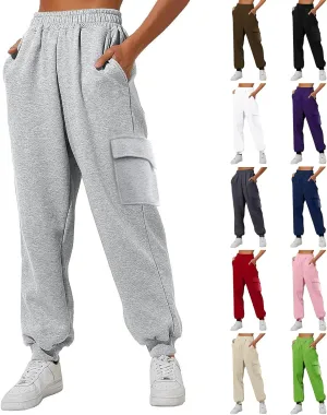 Cargo Jogger Sweatpants Women High Waisted Athletic Fleece Lined Joggers with Pockets Cinch Bottom Running Pants