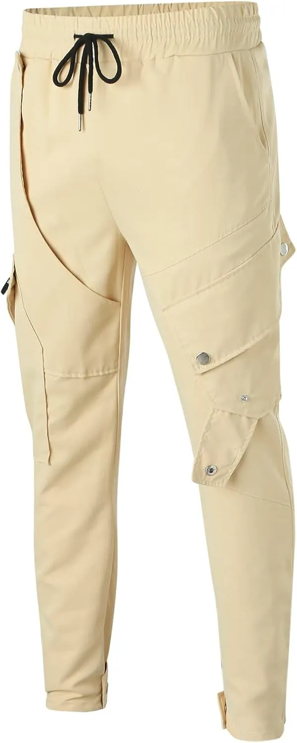 Cargo Pants for Men Relaxed Fit Joggers Men's Heavyweight Cargo Fleece Sweatpants Stretch Elastic Waist Hiking Pants