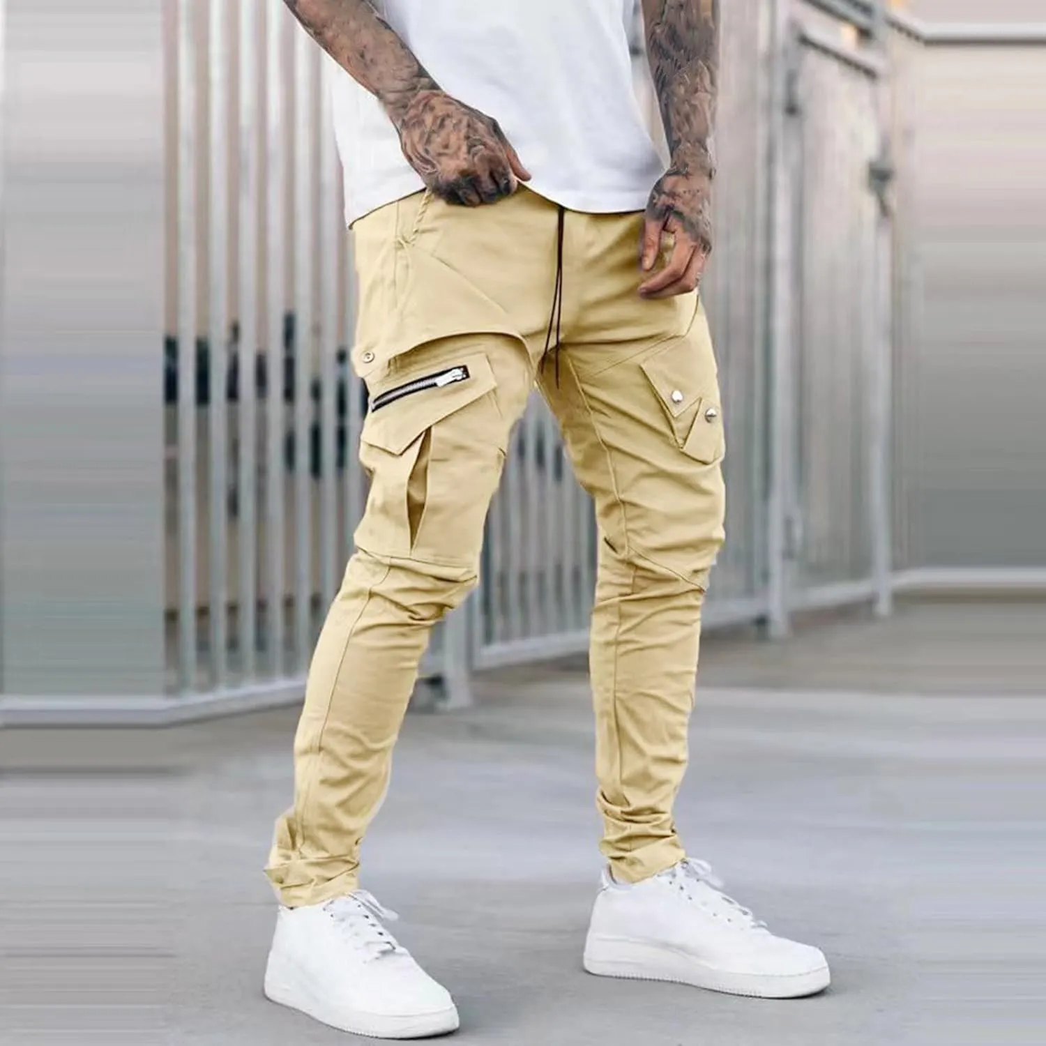 Cargo Pants for Men Relaxed Fit Joggers Men's Heavyweight Cargo Fleece Sweatpants Stretch Elastic Waist Hiking Pants