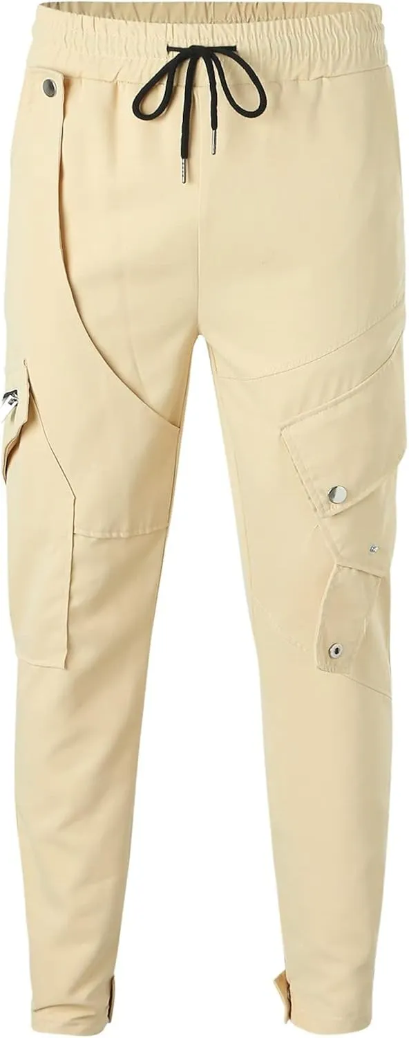 Cargo Pants for Men Relaxed Fit Joggers Men's Heavyweight Cargo Fleece Sweatpants Stretch Elastic Waist Hiking Pants