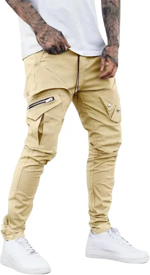 Cargo Pants for Men Relaxed Fit Joggers Men's Heavyweight Cargo Fleece Sweatpants Stretch Elastic Waist Hiking Pants
