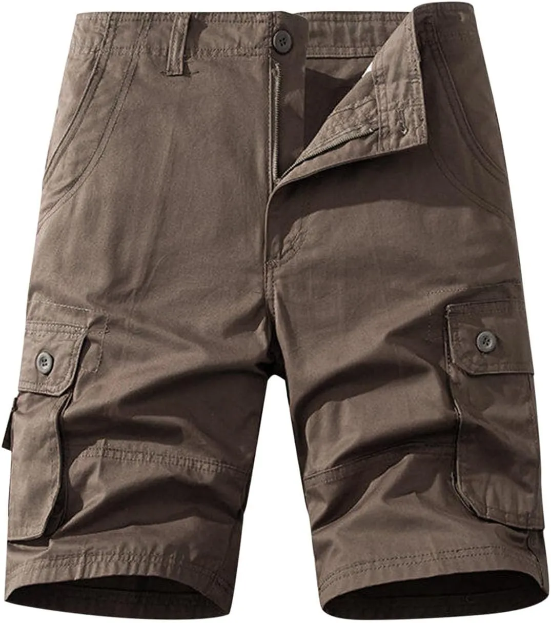 Cargo Shorts for Men Multi Pockets Relaxed Fit Below Knee Camouflage Shorts Button Classic Outdoor Tactical Outfits